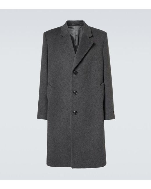 Prada Gray Virgin Wool Overcoat for men