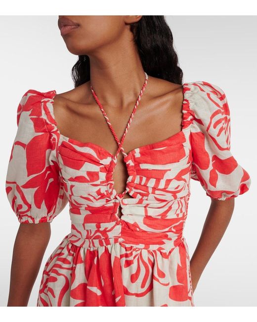 Faithfull The Brand Red Odelia Floral Linen Minidress