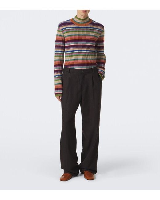 Dries Van Noten Red Ribbed-Knit Striped Wool Sweater for men