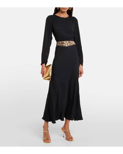 Rixo Black Elena Embellished Crepe Midi Dress