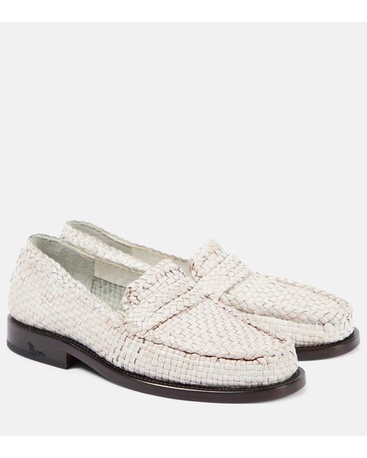 Marni White Woven Leather Loafers