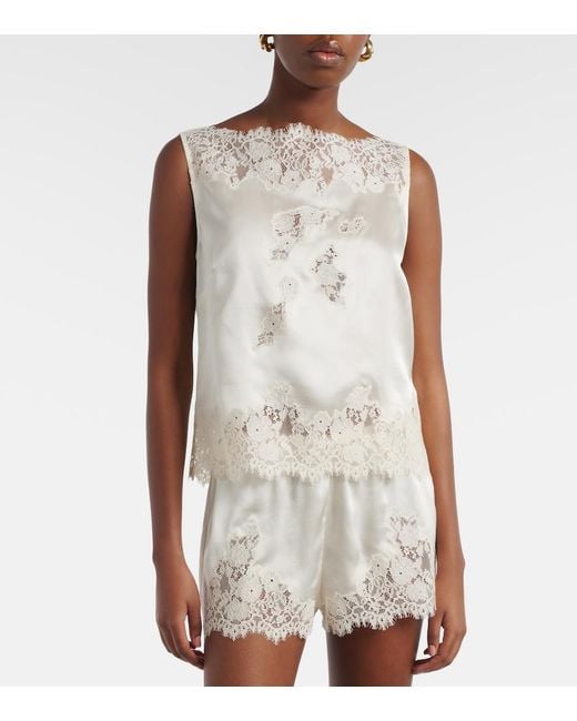 Doen White Iona Lace-Trimmed Silk Satin Shorts