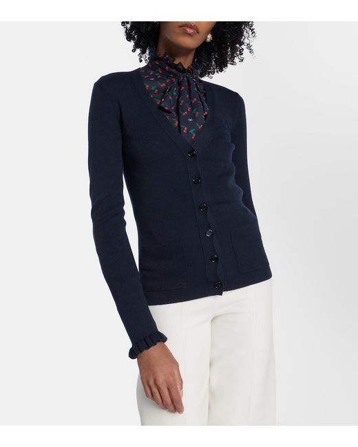 Valentino Blue Ruffled Virgin Wool Cardigan