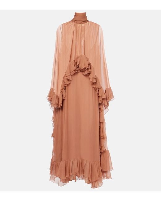 Chloé Orange Ruffled Silk Muslin Gown