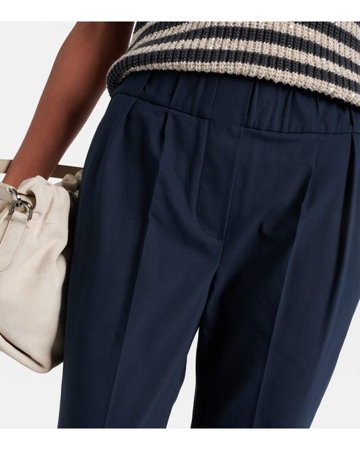 Brunello Cucinelli Blue Cotton-Blend Twill Chinos