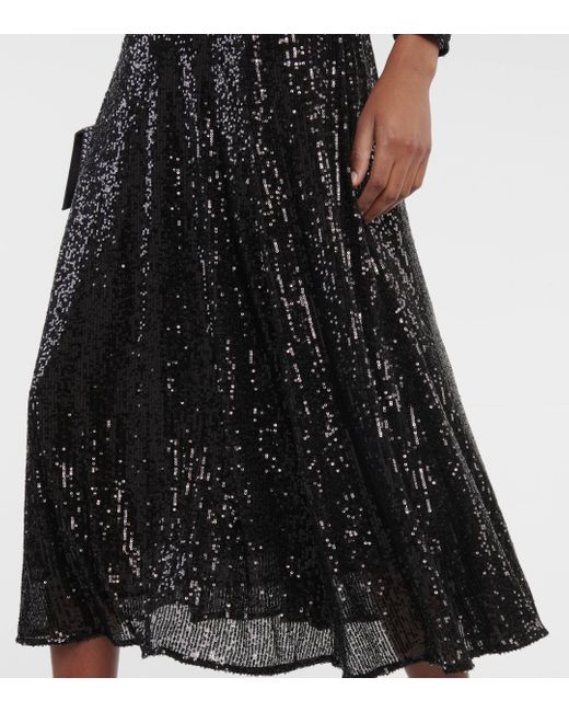 Rixo Black Cerise Ruched Sequined Midi Dress