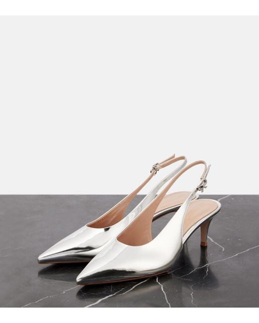 Gianvito Rossi White 55 Metallic Leather Slingback Pumps