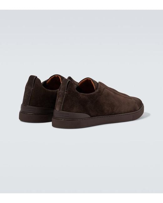 Zegna Black Triple Stitch Suede Sneakers for men