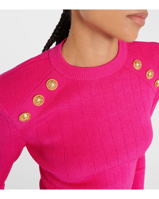 Balmain Pink Embellished Jersey Sweater