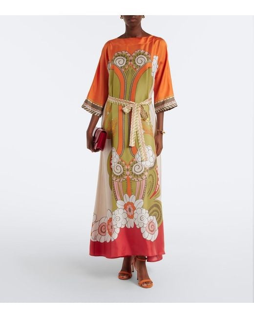 LaDoubleJ Orange Muumuu Printed Silk Twill Maxi Dress