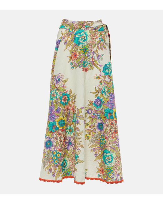 Etro Green Floral Cotton And Silk Midi Skirt