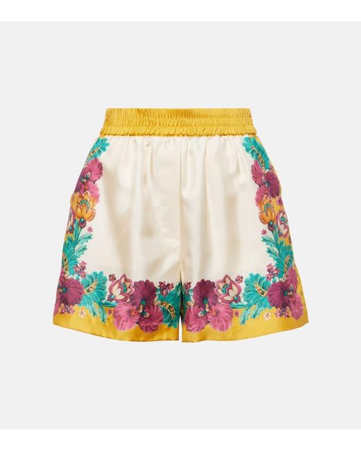 Shorts in seta con stampa floreale di LaDoubleJ in Yellow
