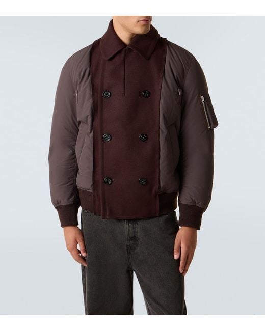 Sacai Brown Double-Breasted Wool Puffer Jacket for men