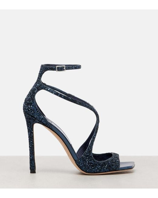 Jimmy Choo Blue Azia 110 Glitter Sandals