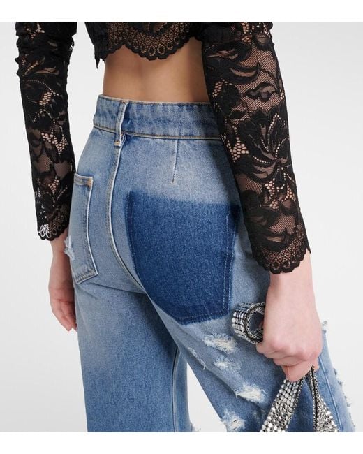 Rabanne Blue Distressed High-Rise Wide-Leg Jeans