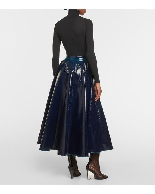 Alaïa Blue Coated Wool-Blend Midi Skirt