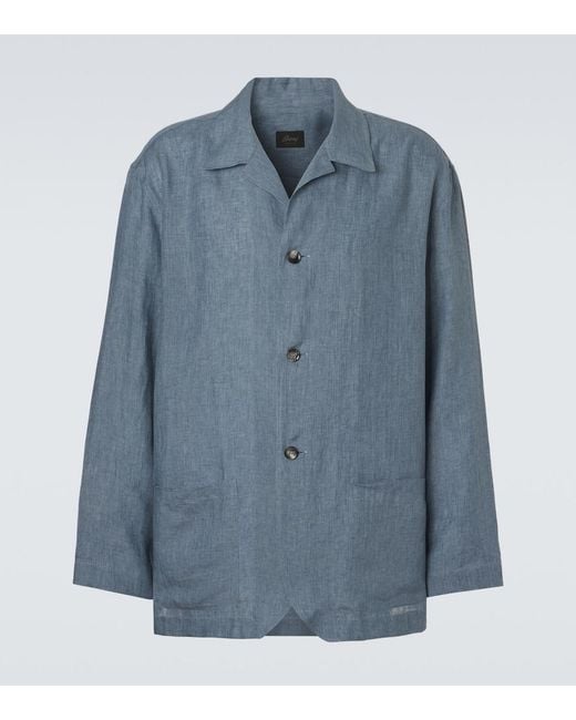 Brioni Blue Linen Overshirt for men