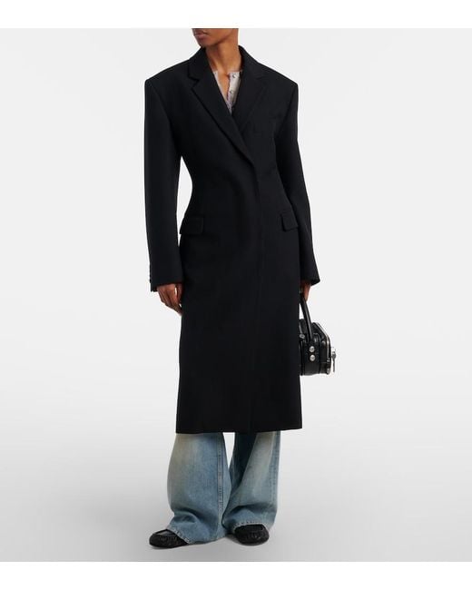 Acne Black Double-Breasted Peplum Wool Coat