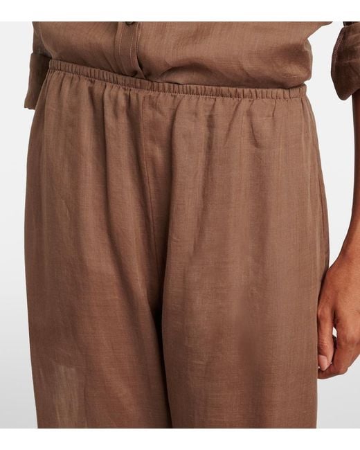 Leset Brown Niko Ramie Cropped Barrel-Leg Pants