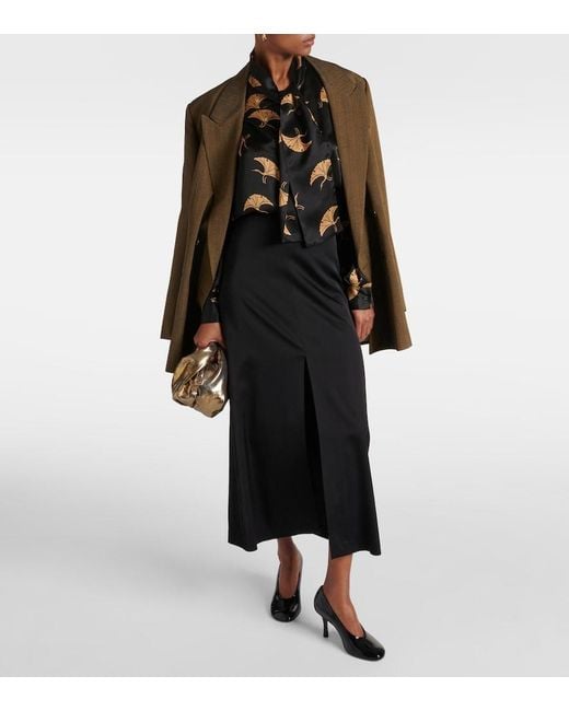 Dries Van Noten Black Satin Crepe Maxi Skirt
