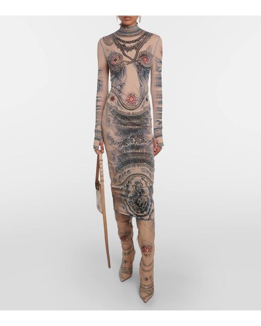 Vestito sun tattoo nude in nylon di Jean Paul Gaultier in Brown