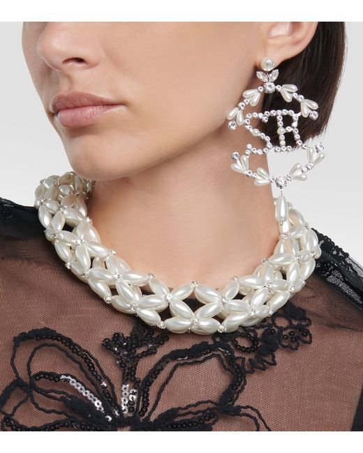 Simone Rocha White Crystal-Embellished Pearl Earrings