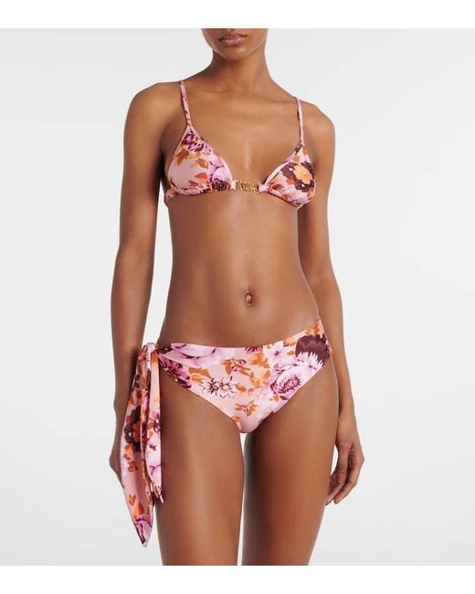 Chloé Red Logo Floral Bikini Top