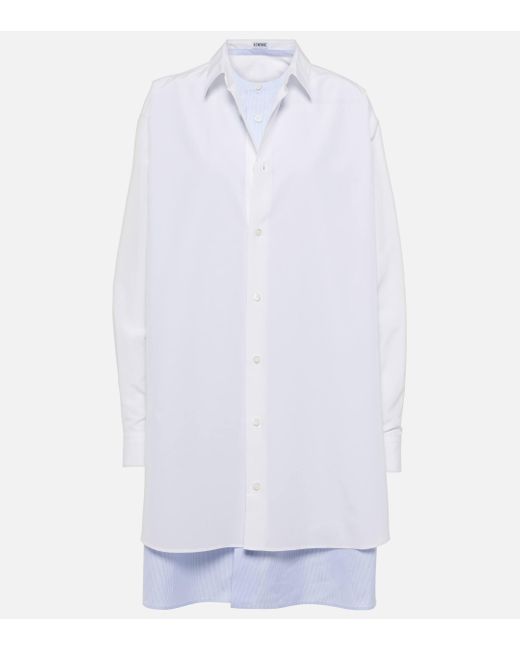 Loewe White Double Layer Shirt Dress In Cotton And Silk