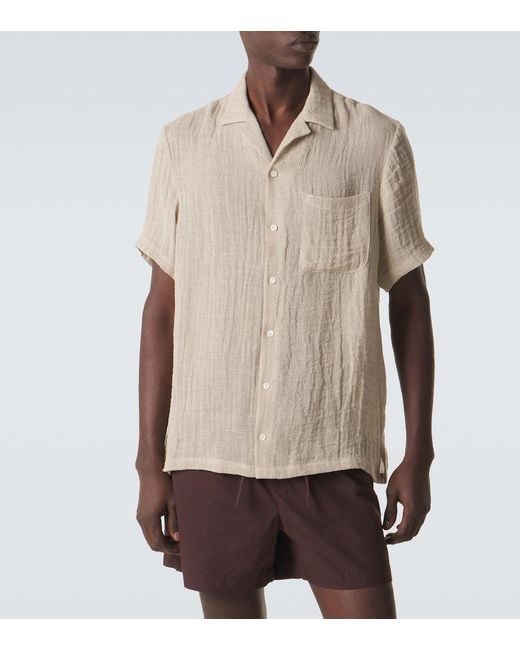 LeKasha Natural Linen Bowling Shirt for men