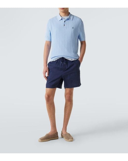 Polo Ralph Lauren Blue Cable-Knit Cotton Polo Sweater for men
