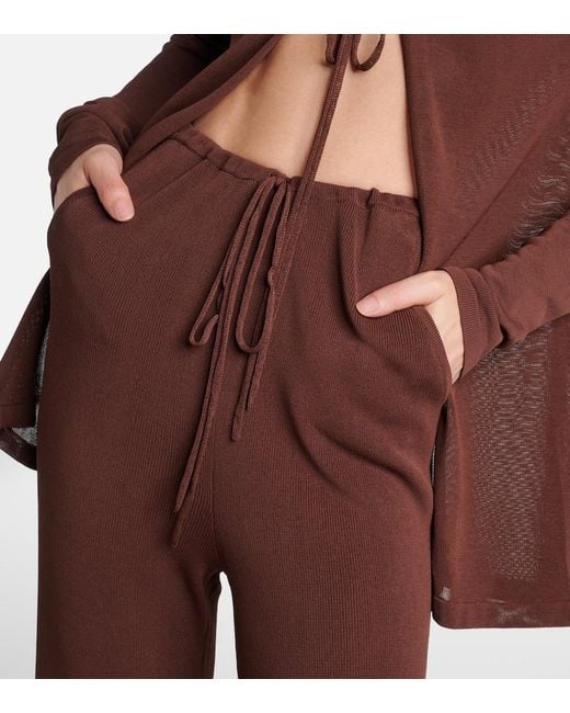 AYA MUSE Brown Ribbed-Knit Flared Pants