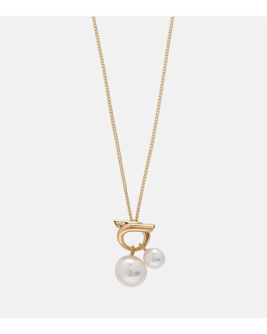 Ferragamo White Faux Pearl Pendant Necklace