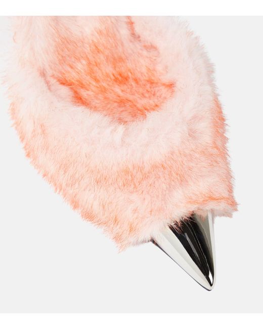 Area Pink Dagger Faux Fur-trimmed Pumps