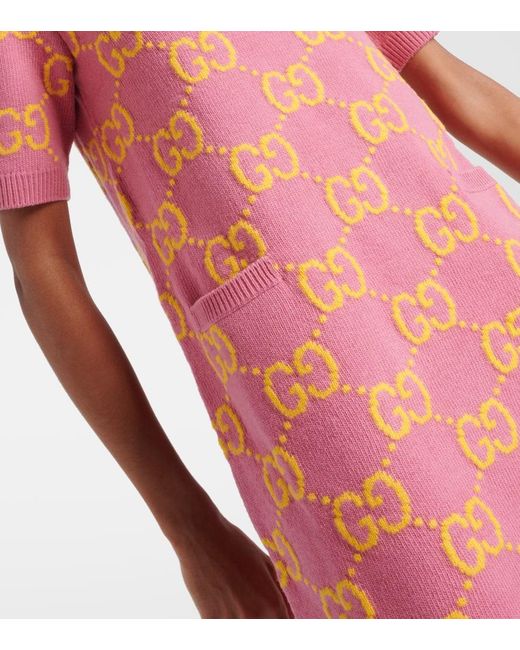 Miniabito in lana GG di Gucci in Pink