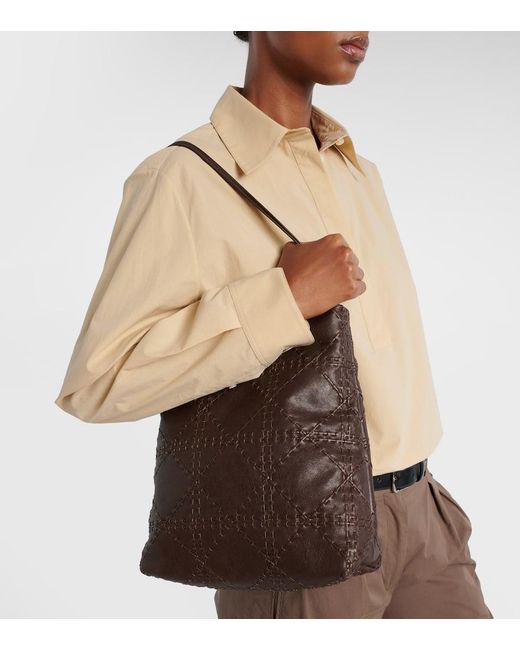 The Row Black Bestickte Schultertasche Lilou Aus Leder
