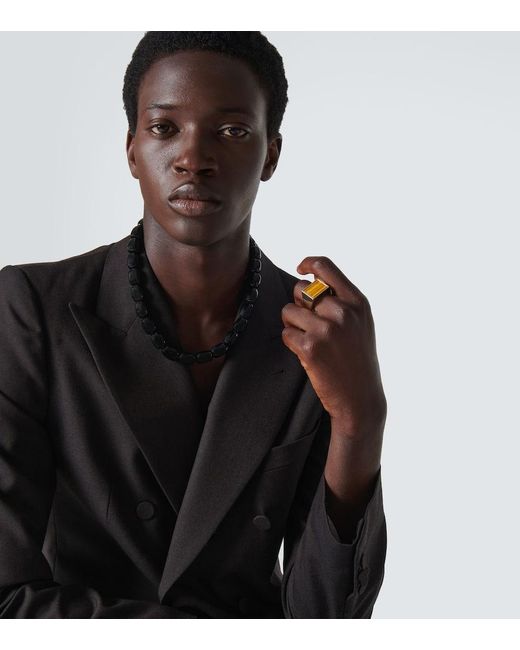 Anello Con Occhio Di Tigre di Dries Van Noten in White da Uomo