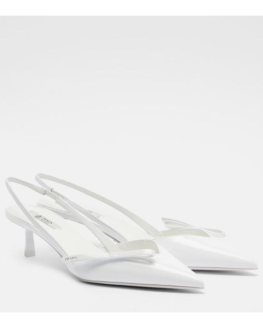 Prada White Patent Leather Slingback Pumps