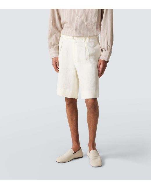 STÒFFA White Belted Linen Bermuda Shorts for men