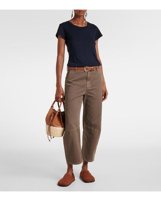 Velvet Brown Alexis Cotton Twill Barrel-Leg Pants
