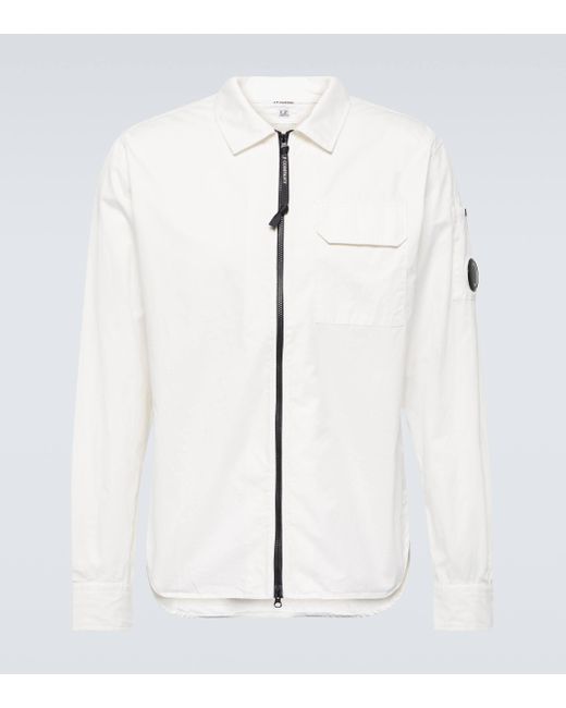 C P Company White Cotton Gabardine Overshirt for men