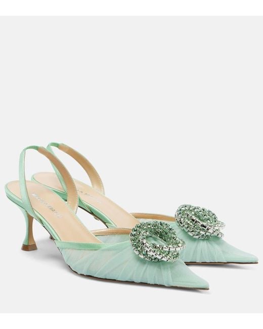 Mach & Mach Green Galaxy 65 Embellished Slingback Pumps
