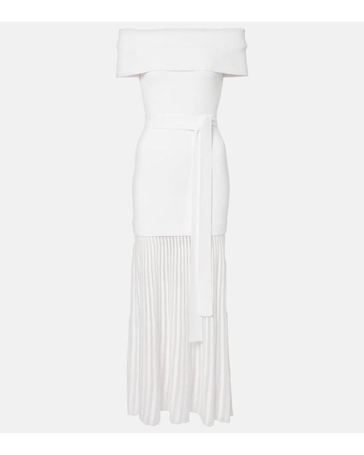 Rebecca Vallance White Mariana Knitted Off-Shoulder Midi Dress