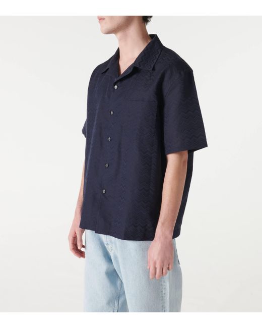 Missoni Blue Cotton And Linen Bowling Shirt for men