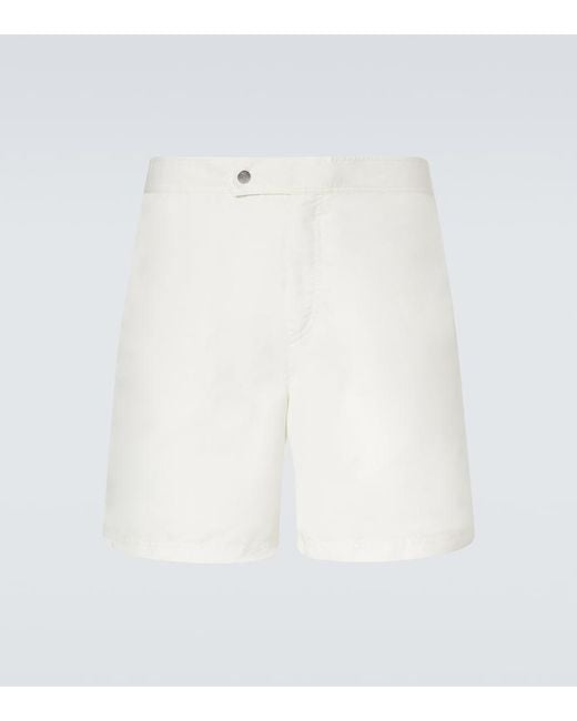 Brunello Cucinelli White Logo Swim Trunks for men