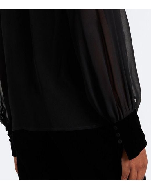 Max Mara Black Elegante Tie-Neck Silk Blouse