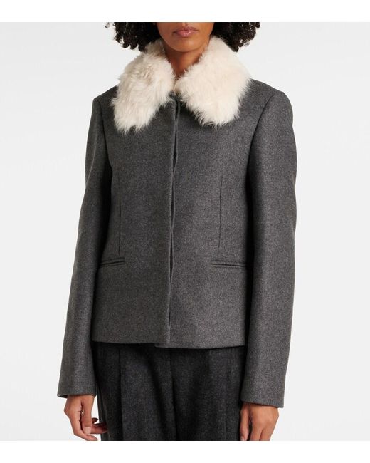 Totême Black Shearling-Trimmed Wool-Blend Jacket