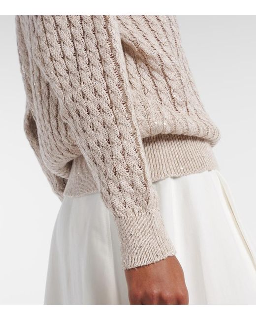 Brunello Cucinelli Gray Sequined Linen-Blend Sweater