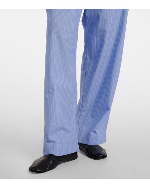 The Row Blue Orien Striped Cotton Wide-Leg Pants