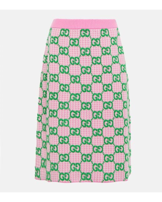 Gucci Green GG Intarsia Wool Midi Skirt