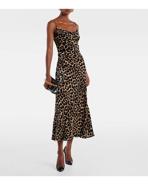 Balmain Natural Leopard-Print Velvet Midi Dress